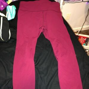Pink lululemon leggings and white lulu shirt